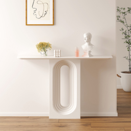1200mm Modern Narrow Wood White Console Table with Geometric Pedestal Hallway Table - thumbnail 1