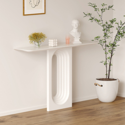 1200mm Modern Narrow Wood White Console Table with Geometric Pedestal Hallway Table - thumbnail 4