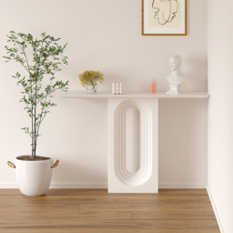 1200mm Modern Narrow Wood White Console Table with Geometric Pedestal Hallway Table - thumbnail 3