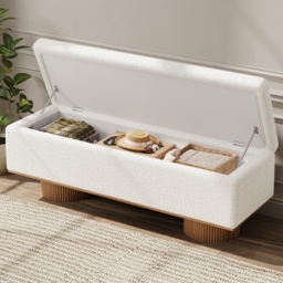 Storage Entryway Bench Boucle & Wood Entryway Furniture in White - thumbnail 2