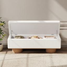 Storage Entryway Bench Boucle & Wood Entryway Furniture in White - thumbnail 4