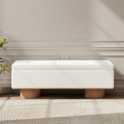 Storage Entryway Bench Boucle & Wood Entryway Furniture in White - thumbnail 3