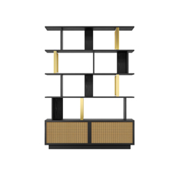 5-Tier Black Wood Bookshelf with 2 Doors Modern Bookcase in Gold Finish - thumbnail 9