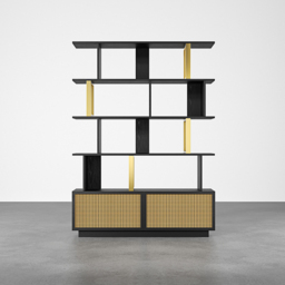 5-Tier Black Wood Bookshelf with 2 Doors Modern Bookcase in Gold Finish - thumbnail 6
