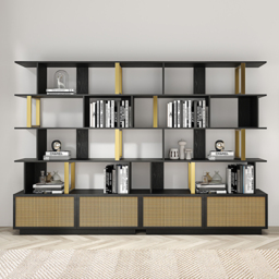 5-Tier Black Wood Bookshelf with 2 Doors Modern Bookcase in Gold Finish - thumbnail 4