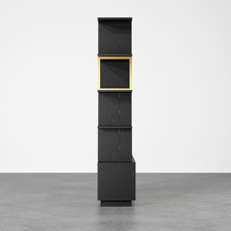 5-Tier Black Wood Bookshelf with 2 Doors Modern Bookcase in Gold Finish - thumbnail 8