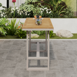 Tevara Outdoor Teak Wood Slat Top & Sand Aluminium Frame Bar Table for Patio - thumbnail 7