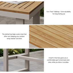 Tevara Outdoor Teak Wood Slat Top & Sand Aluminium Frame Bar Table for Patio - thumbnail 5