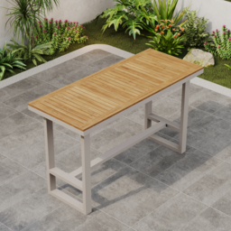 Tevara Outdoor Teak Wood Slat Top & Sand Aluminium Frame Bar Table for Patio - thumbnail 1