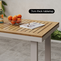 Tevara Outdoor Teak Wood Slat Top & Sand Aluminium Frame Bar Table for Patio - thumbnail 6