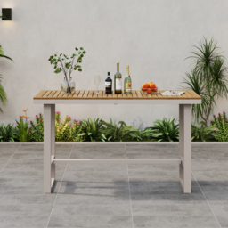 Tevara Outdoor Teak Wood Slat Top & Sand Aluminium Frame Bar Table for Patio - thumbnail 4