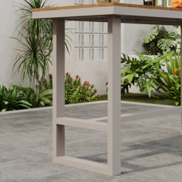 Tevara Outdoor Teak Wood Slat Top & Sand Aluminium Frame Bar Table for Patio - thumbnail 8