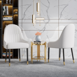 Darg Modern Dining Chairs PU Leather Upholstered White Armless Metal Legs 8-Pieces Dining Room Chairs - thumbnail 1