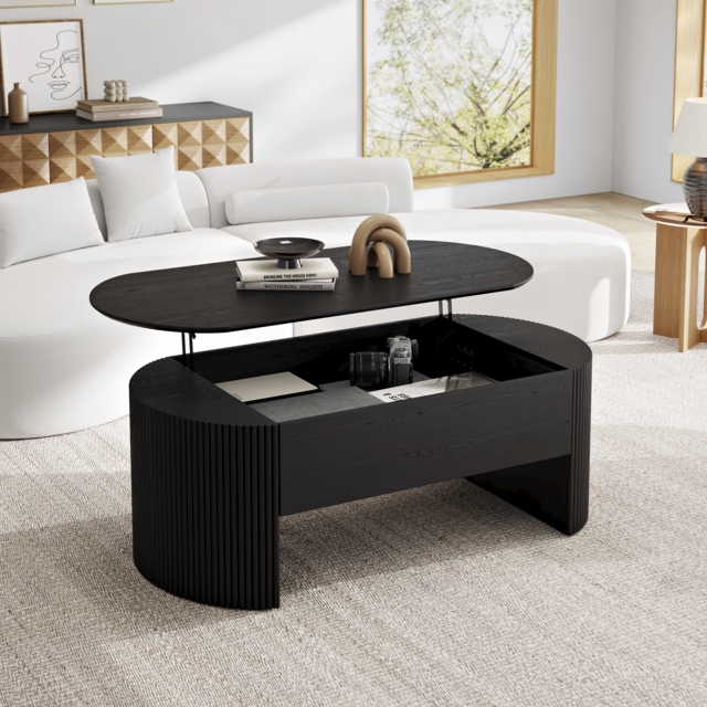 Black Oval Lift Top Mid-Century Modern Coffee Table - image 1