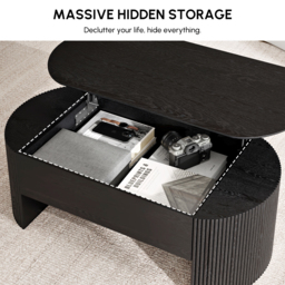 Black Oval Lift Top Mid-Century Modern Coffee Table - thumbnail 9