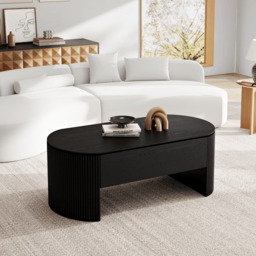 Black Oval Lift Top Mid-Century Modern Coffee Table - thumbnail 6