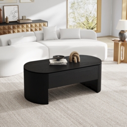 Black Oval Lift Top Mid-Century Modern Coffee Table - thumbnail 4