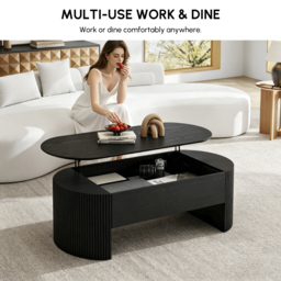 Black Oval Lift Top Mid-Century Modern Coffee Table - thumbnail 7