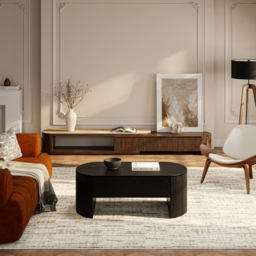 Black Oval Lift Top Mid-Century Modern Coffee Table - thumbnail 5