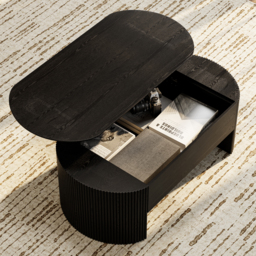 Black Oval Lift Top Mid-Century Modern Coffee Table - thumbnail 3