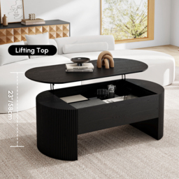 Black Oval Lift Top Mid-Century Modern Coffee Table - thumbnail 8
