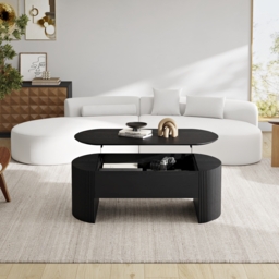 Black Oval Lift Top Mid-Century Modern Coffee Table - thumbnail 2