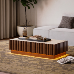 Aura TV Stand Set of Ash Wood Slatted TV Stand & Coffee Table with Sintered Stone Top - thumbnail 8