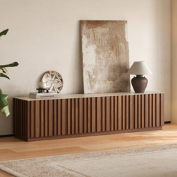 Aura TV Stand Set of Ash Wood Slatted TV Stand & Coffee Table with Sintered Stone Top - thumbnail 5