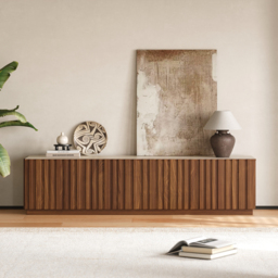 Aura TV Stand Set of Ash Wood Slatted TV Stand & Coffee Table with Sintered Stone Top - thumbnail 7