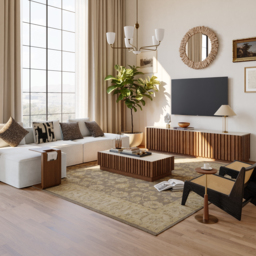 Aura TV Stand Set of Ash Wood Slatted TV Stand & Coffee Table with Sintered Stone Top - thumbnail 4