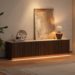 Aura TV Stand Set of Ash Wood Slatted TV Stand & Coffee Table with Sintered Stone Top - thumbnail 6