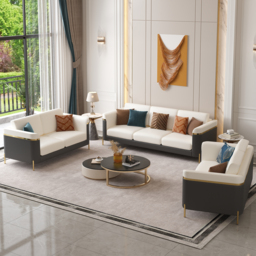3 PCS Vertex Sofa Set with Chair Modern Beige Living Room Sofa Set with Cushion