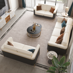 3 PCS Vertex Sofa Set with Chair Modern Beige Living Room Sofa Set with Cushion - thumbnail 3