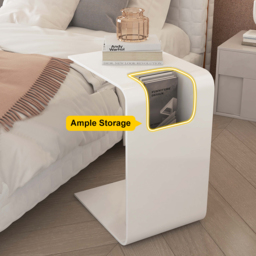 Oak Wood C-Style End Table with Magazine Rack Organizer C Side Table in White - thumbnail 7