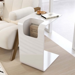Oak Wood C-Style End Table with Magazine Rack Organizer C Side Table in White - thumbnail 1