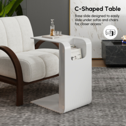 Oak Wood C-Style End Table with Magazine Rack Organizer C Side Table in White - thumbnail 6