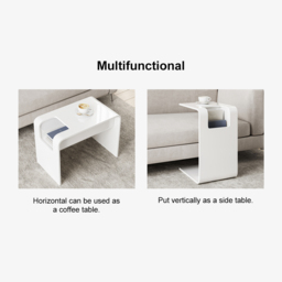 Oak Wood C-Style End Table with Magazine Rack Organizer C Side Table in White - thumbnail 5