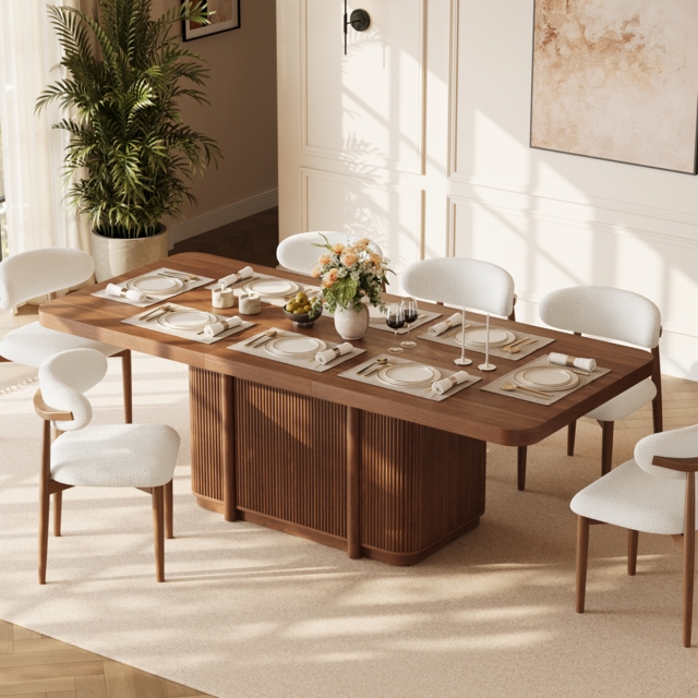 Lineva 180–230 cm Extendable Walnut Dining Table with Fluted Base, Seats 6–8 - image 1