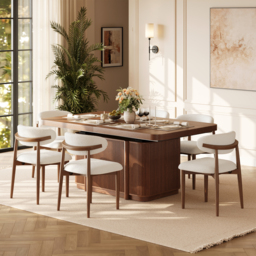 Lineva 180–230 cm Extendable Walnut Dining Table with Fluted Base, Seats 6–8 - thumbnail 3