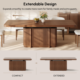Lineva 180–230 cm Extendable Walnut Dining Table with Fluted Base, Seats 6–8 - thumbnail 7