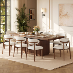Lineva 180–230 cm Extendable Walnut Dining Table with Fluted Base, Seats 6–8 - thumbnail 2