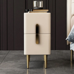Inarrow Modern Beige Bedside Table Bedside Table with 2 Drawers in Gold Legs - thumbnail 2