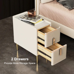 Inarrow Modern Beige Bedside Table Bedside Table with 2 Drawers in Gold Legs - thumbnail 9