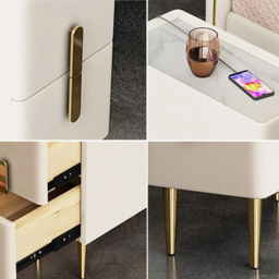 Inarrow Modern Beige Bedside Table Bedside Table with 2 Drawers in Gold Legs - thumbnail 6