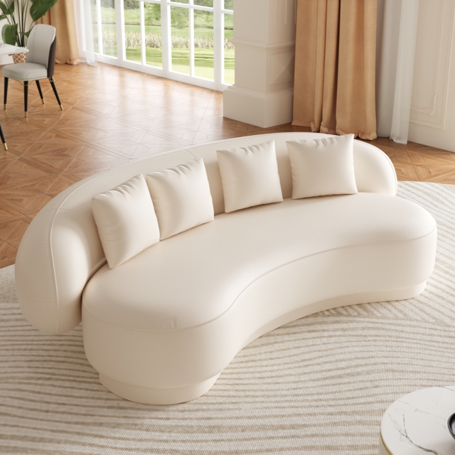 Modern Leather Upholstered Sofa 3-Seater Sofa White Sofa - image 1