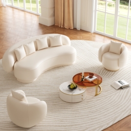 Modern Leather Upholstered Sofa 3-Seater Sofa White Sofa - thumbnail 4