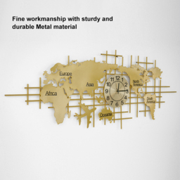 1500mm x 580mm Luxury Oversized World Map Wall Clock Golden Metal Home Decor - thumbnail 7