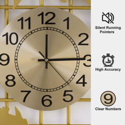 1500mm x 580mm Luxury Oversized World Map Wall Clock Golden Metal Home Decor - thumbnail 8