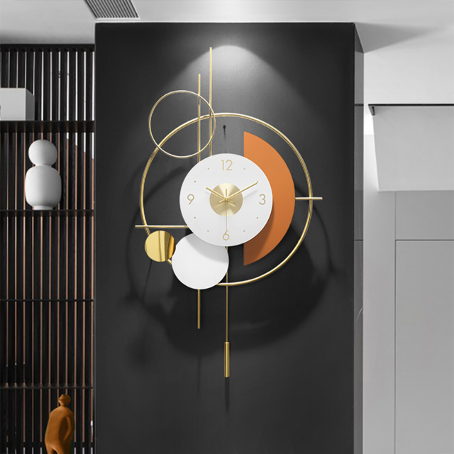 Modern 3D Round Wall Clock Decor Gold Pendulum Geometric Mute Metal Home Clock Art - image 1