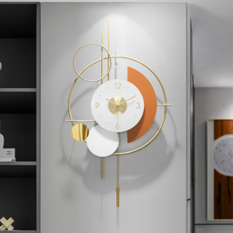 Modern 3D Round Wall Clock Decor Gold Pendulum Geometric Mute Metal Home Clock Art - thumbnail 3